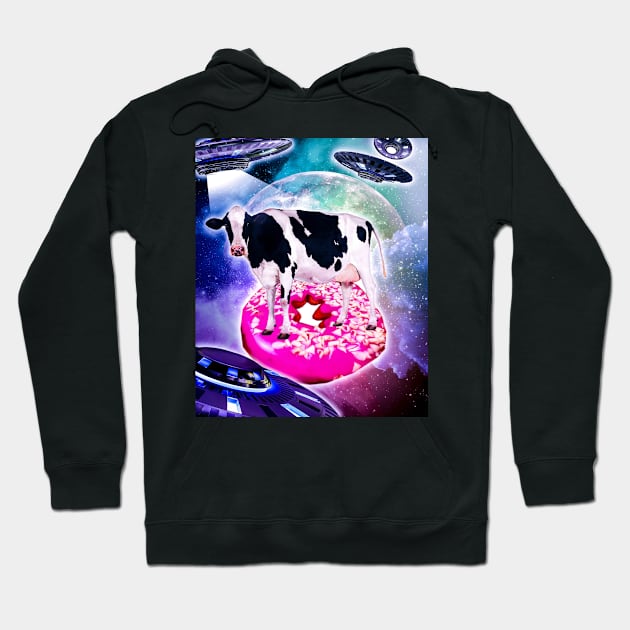 Cow Riding Doughnut In Space With Ufo Hoodie by Random Galaxy